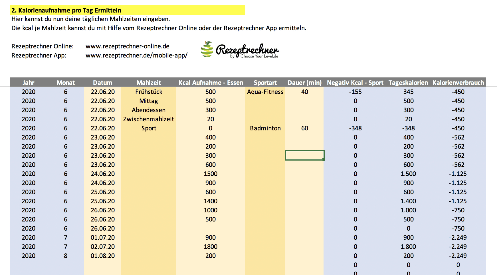 Abnehmtagebuch Vorlage Excel