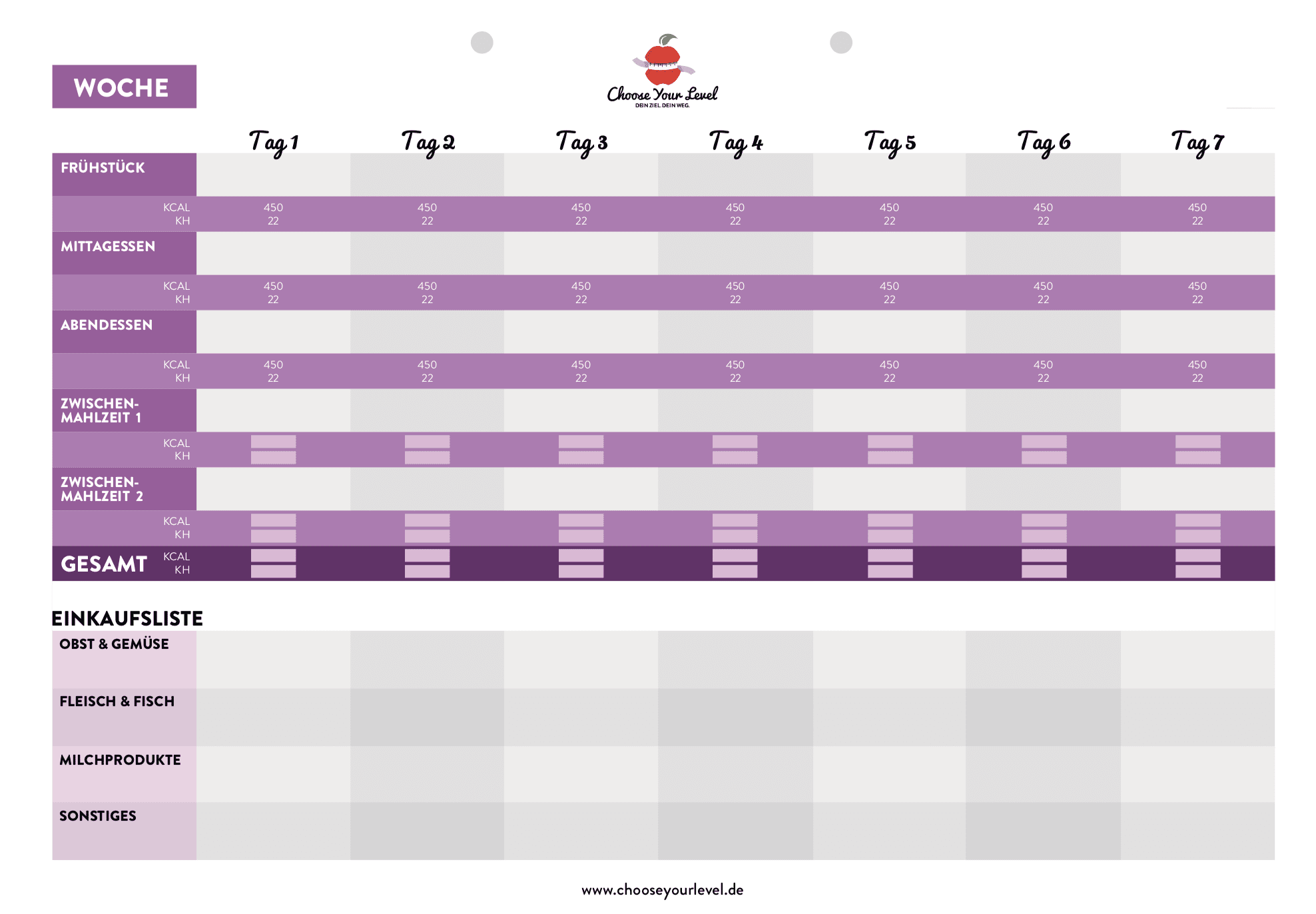 Essensplan Zum Abnehmen Vorlage Choose Your Level