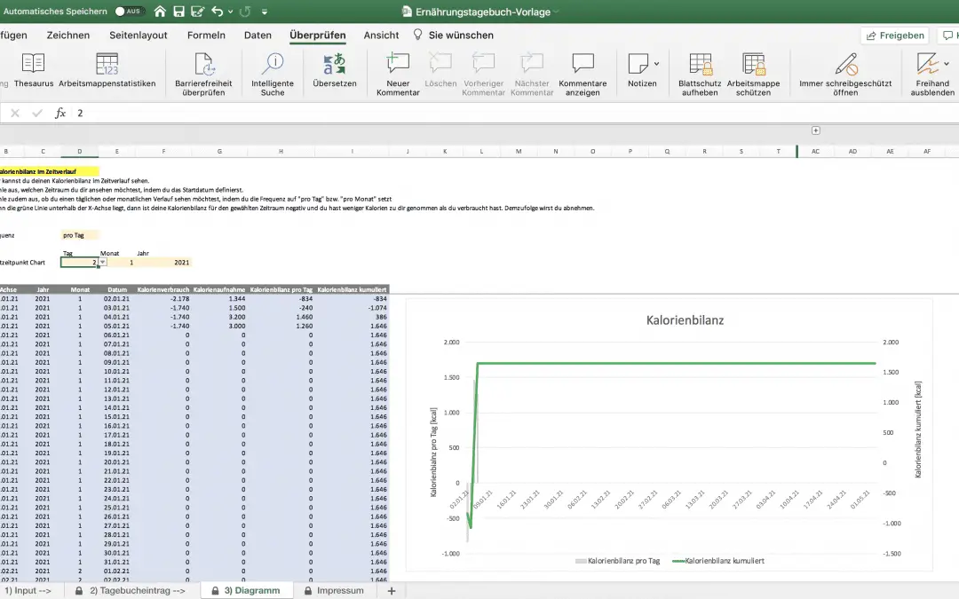 Ernährungstagebuch Vorlage Excel